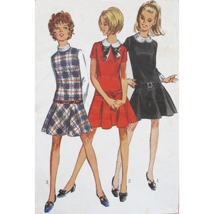 May include: A vintage illustration of three women wearing different styles of dresses. The woman on the left is wearing a plaid dress with a white collar, the woman in the middle is wearing a red dress with a white collar and a black bow, and the woman on the right is wearing a black dress with a white collar.