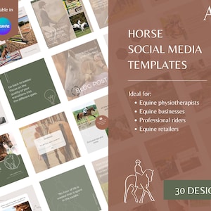 Horse Social Media Post Templates Download | 30 Horse Themed Designs | Editable in Canva | For Equine Therapists, Horse Riders & Equestrians