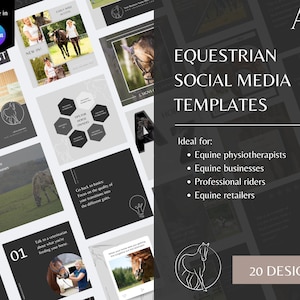 Equestrian Social Media Post Templates | 20 Horse Themed Designs | Editable in Canva | Equine Therapists, Horse Riders & Equine Retailers