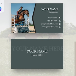 de visite de cavalier de cheval | Modèle modifiable de carte de visite équine pour Canva | Carte de visite équestre