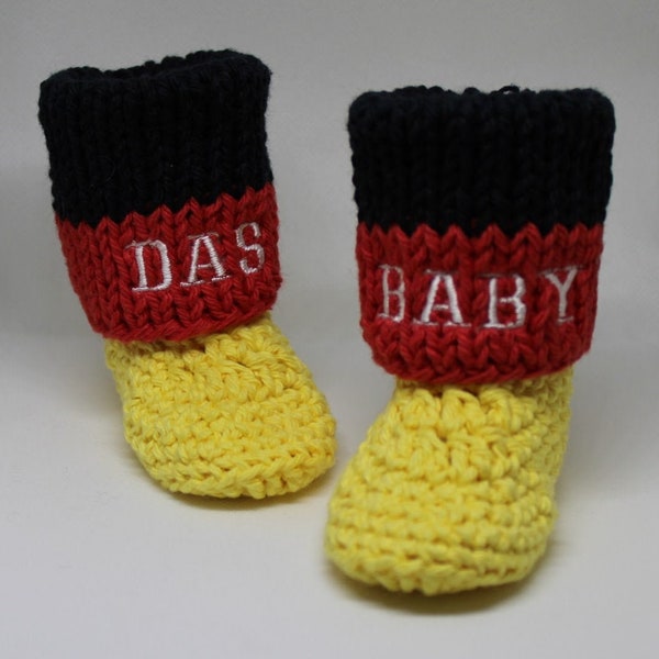 Germany  "DAS BABY" Crochet Baby Booties - Fun German Baby Schuhe