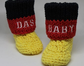 Germany  "DAS BABY" Crochet Baby Booties - Fun German Baby Schuhe