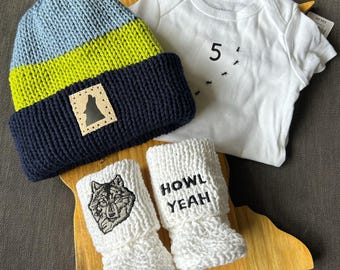Czapeczka dla dziecka MN Timberwolves, zestaw bucików i body na zamówienie: bawełna, poliester, naszywka na zamówienie, prezent