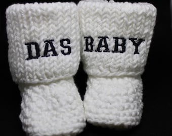 Fun German "DAS BABY" Crochet Baby Booties - Humor Baby Gift