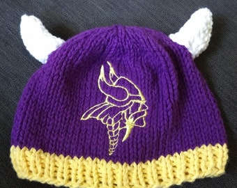 Minnesota Vikings knitted hat with embroidery (also available with HORNS)  Size 0-3 months & 3-6 months