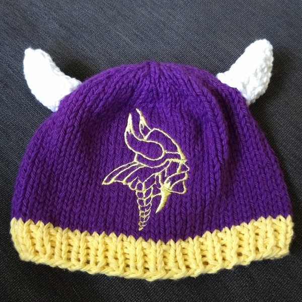 Minnesota Vikings knitted hat with embroidery (also available with HORNS)  Size 0-3 months & 3-6 months