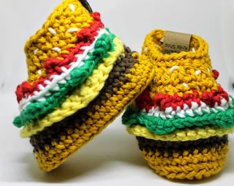 Cheeseburger Baby Booties ~ Cheeseburger Babyschuhe