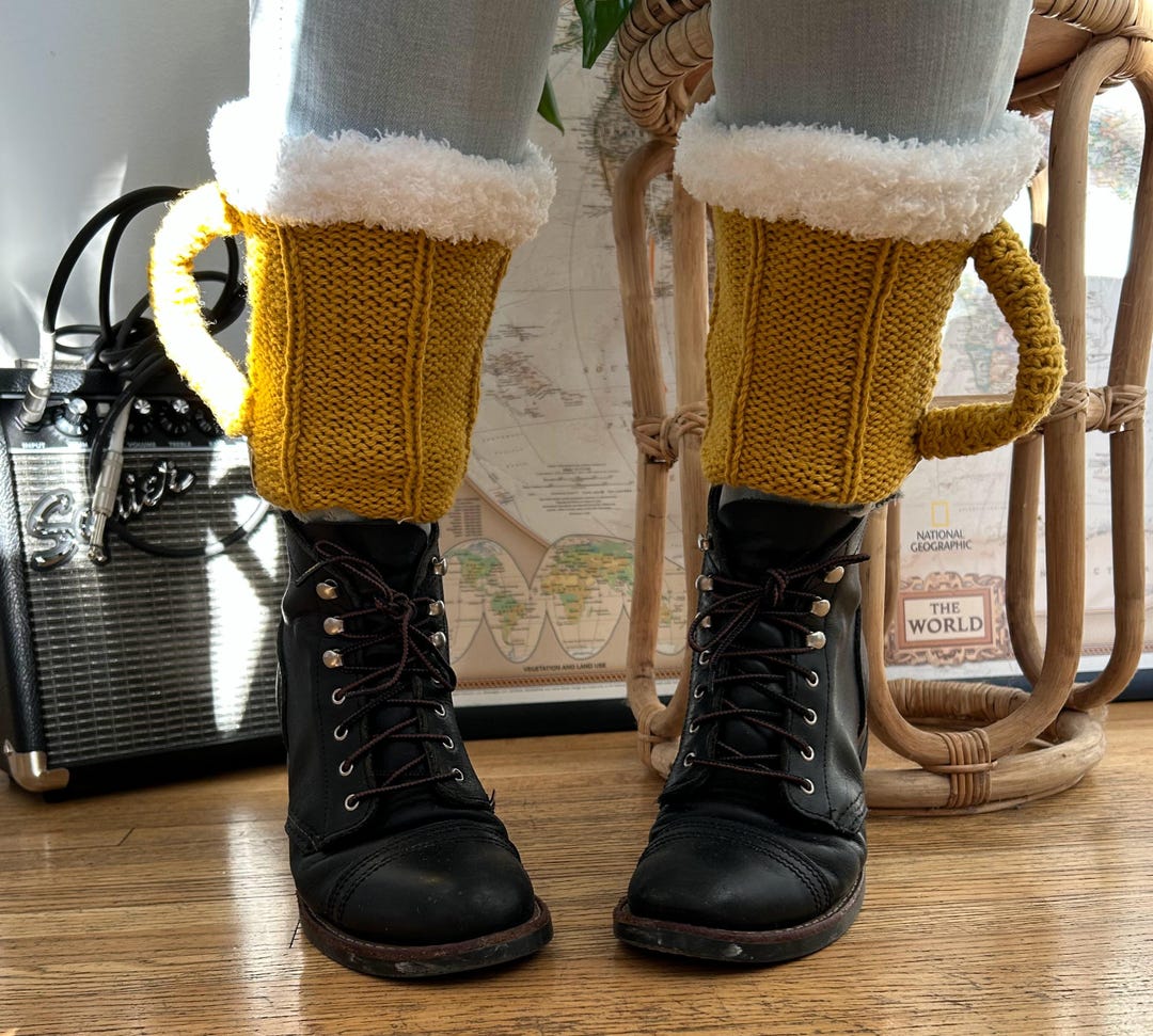 Hand-knit Beer Mug Boot Cuffs: Oktoberfest Leg Warmers - Etsy