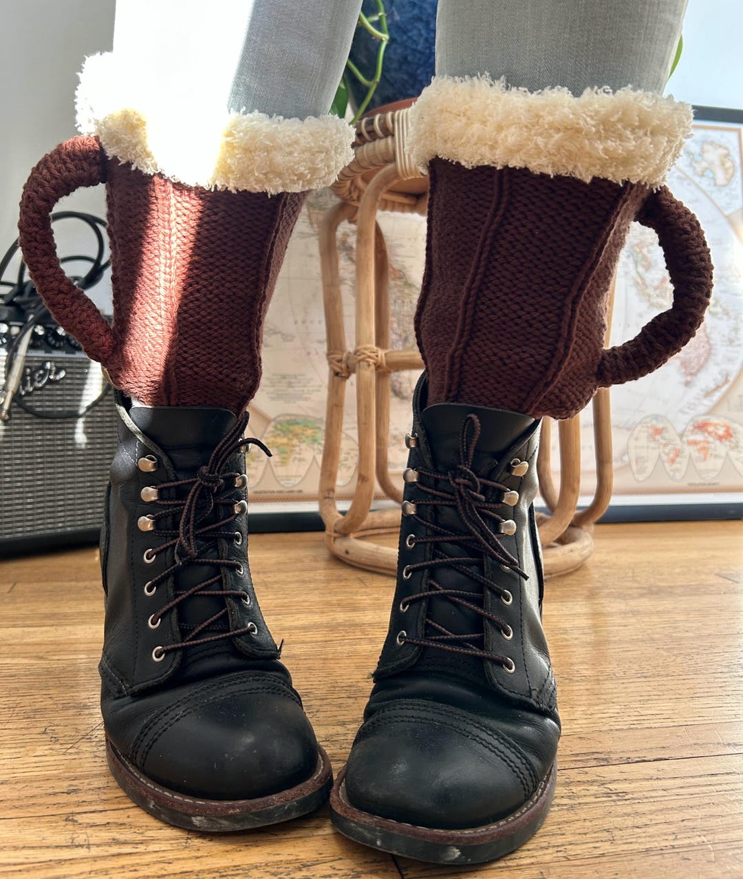 Hand-knit Beer Mug Boot Cuffs: Oktoberfest Leg Warmers 