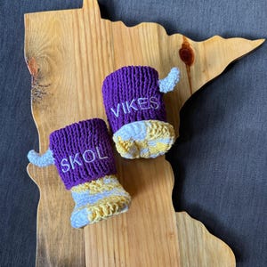 Minnesota Vikings Baby Booties: Glow-in-the-Dark Horns, Embroidered SKOL/VIKES