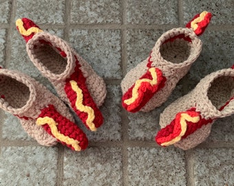 Hot Dog Crochet Baby Booties ~ Mustard Hot Dog Baby Bootie ~ Senf Hotdog Babyschuhe