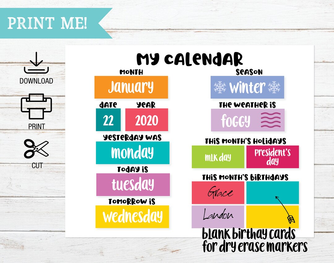 Printable Circle Time Calendar, Preschool Learning Morning Work ...