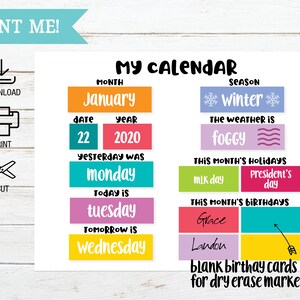 Printable Circle Time Calendar, Preschool Learning Morning Work ...