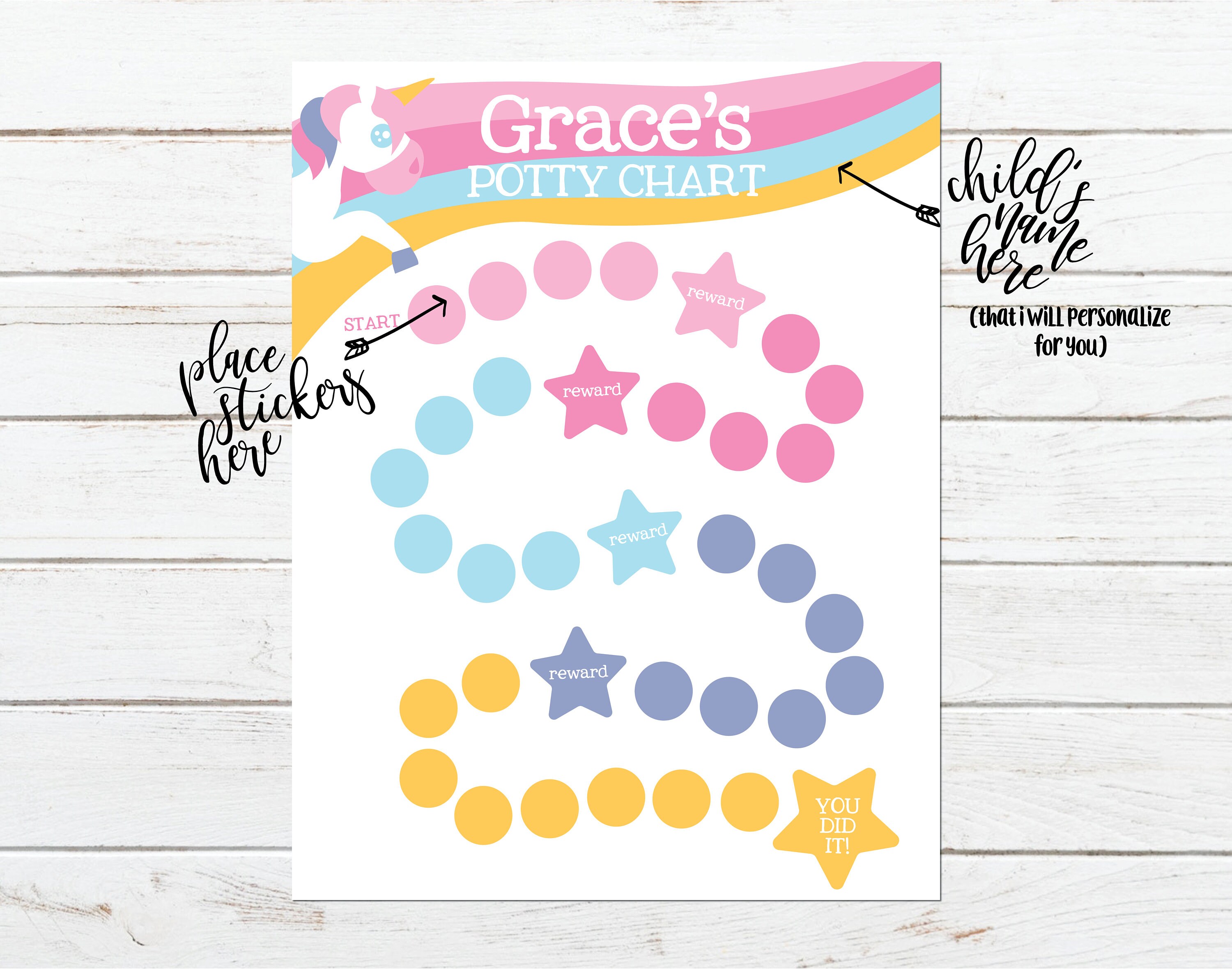 Custom Name Printable Unicorn Theme Potty Training Chart - Etsy
