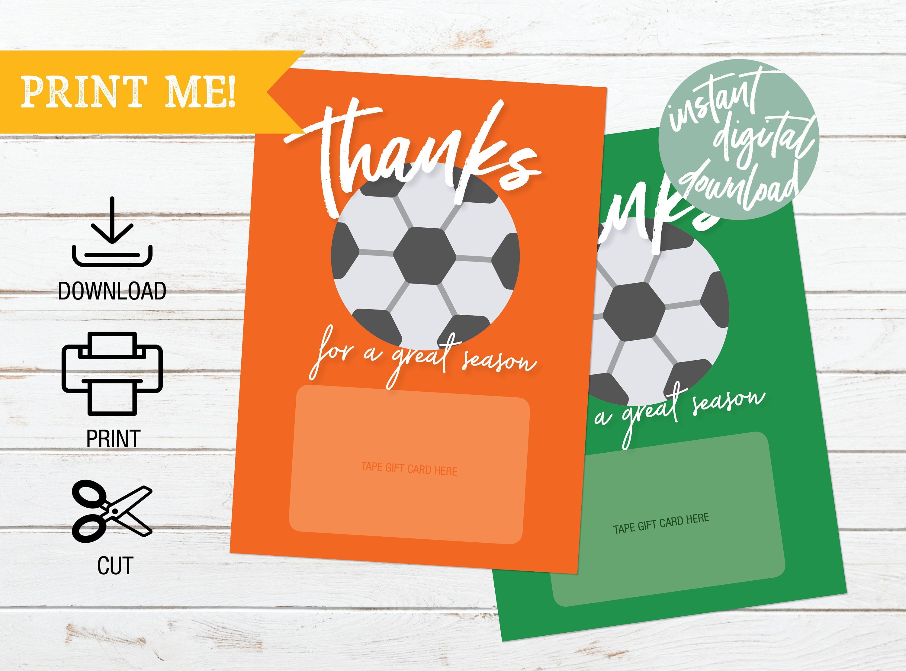 Coach Gift Card Holder Printable Thank You Soccer Gift Card Etsy