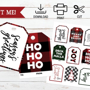Buffalo Check Printable Christmas Gift Tag Set, Christmas Present Tag ...