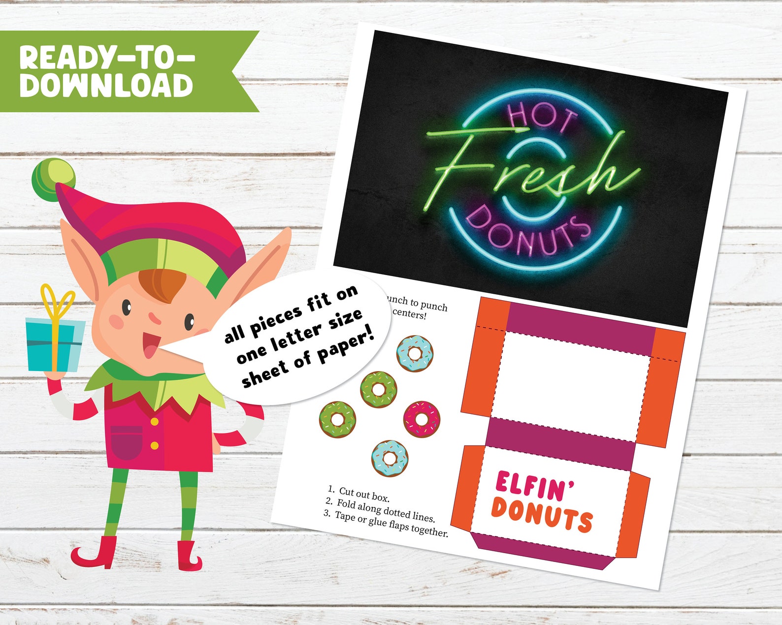 Elf Donuts Box Printable Printable Elf Activity Instant - Etsy