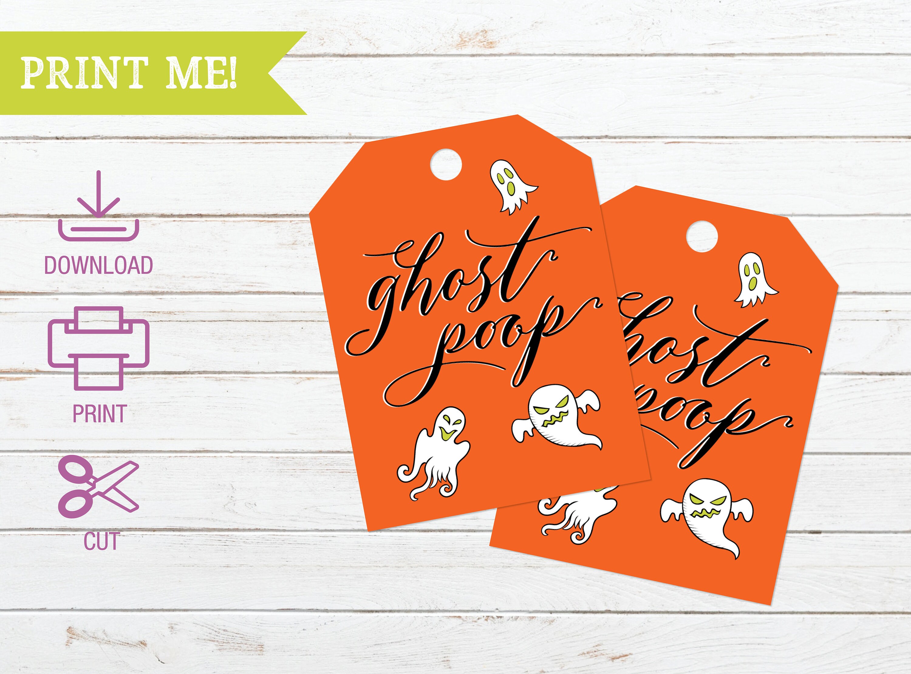 Ghost Poop Halloween Printable Gift Tags Print and Cut Ghost | Etsy