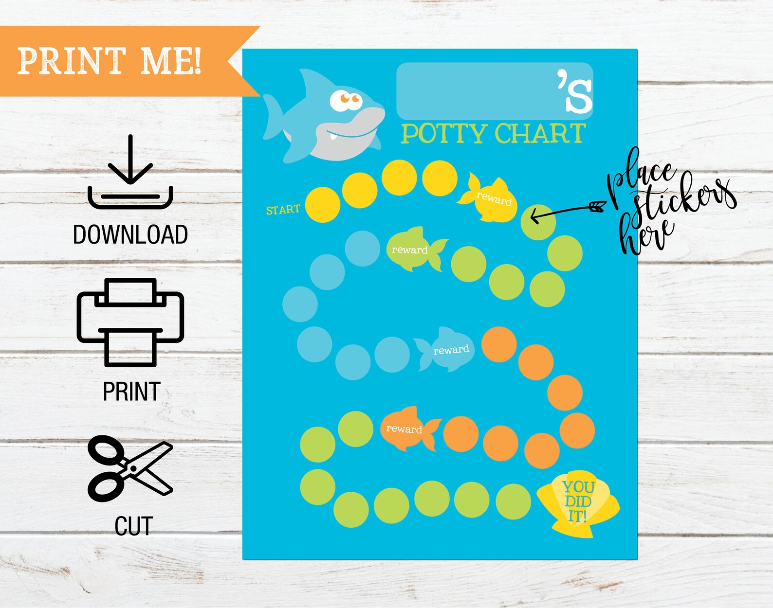 Printable Shark Theme Potty Training Chart Printable Sticker Etsy