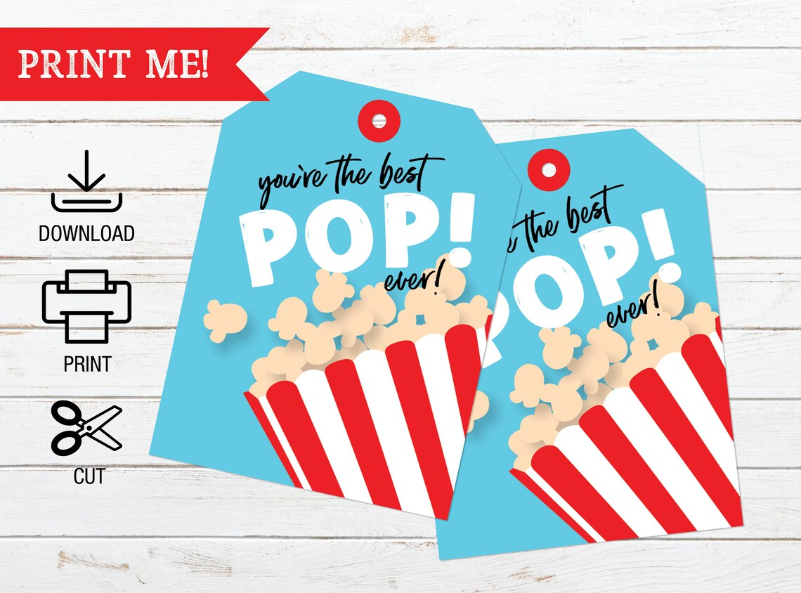 Father's Day Best Pop Ever Printable Gift Tags Popcorn | Etsy