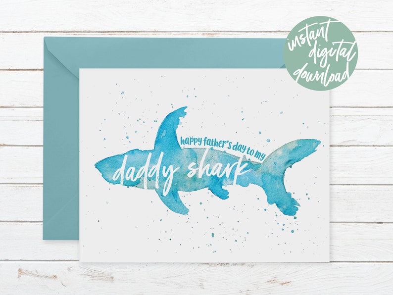 Daddy Shark Printable Father's Day Card Happy - Etsy