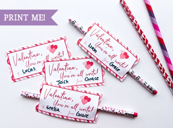 Free Printable Classroom Valentine's Day Cards - Pencil Valentines