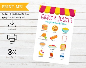 Kids Restaurant Menu Printable - Etsy
