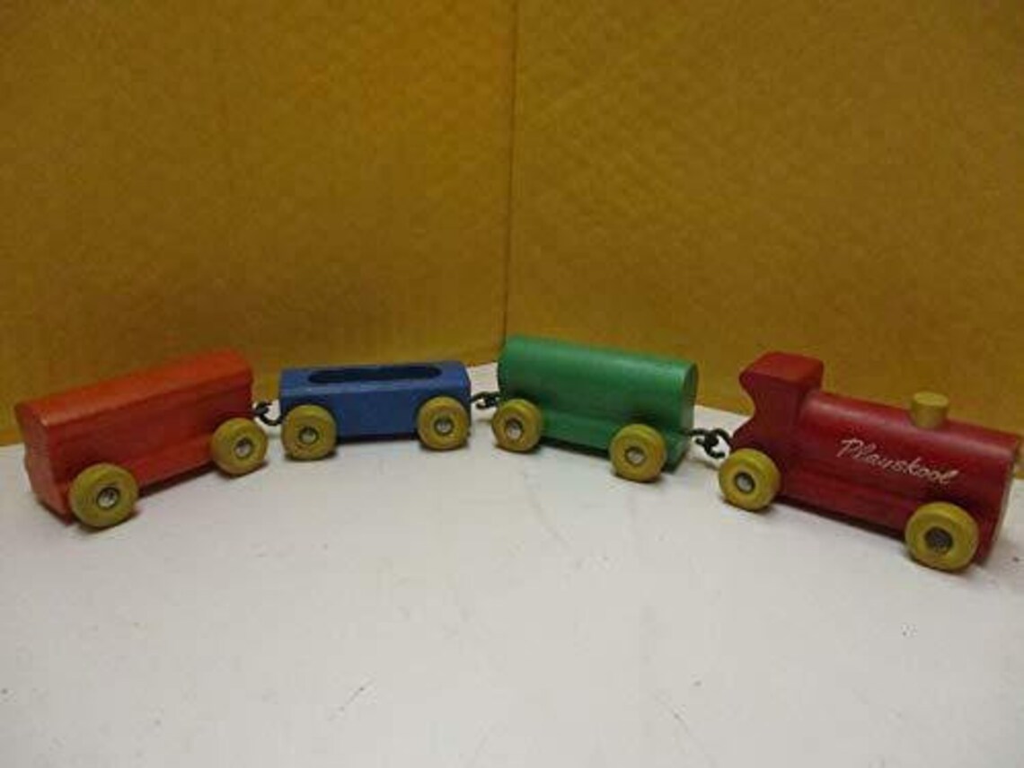 Vintage Playskool Wooden 4 Piece Train Set Etsy