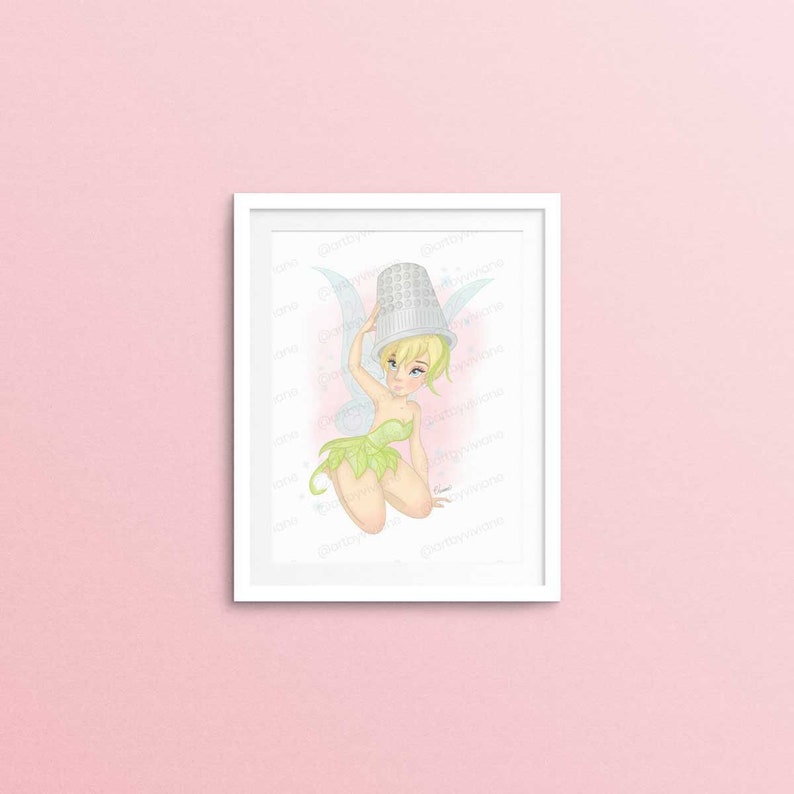 Pastel Colors for Wall Art Tinkerbell with Thimble Illustration Fine Art Quality Print Multiple Sizes