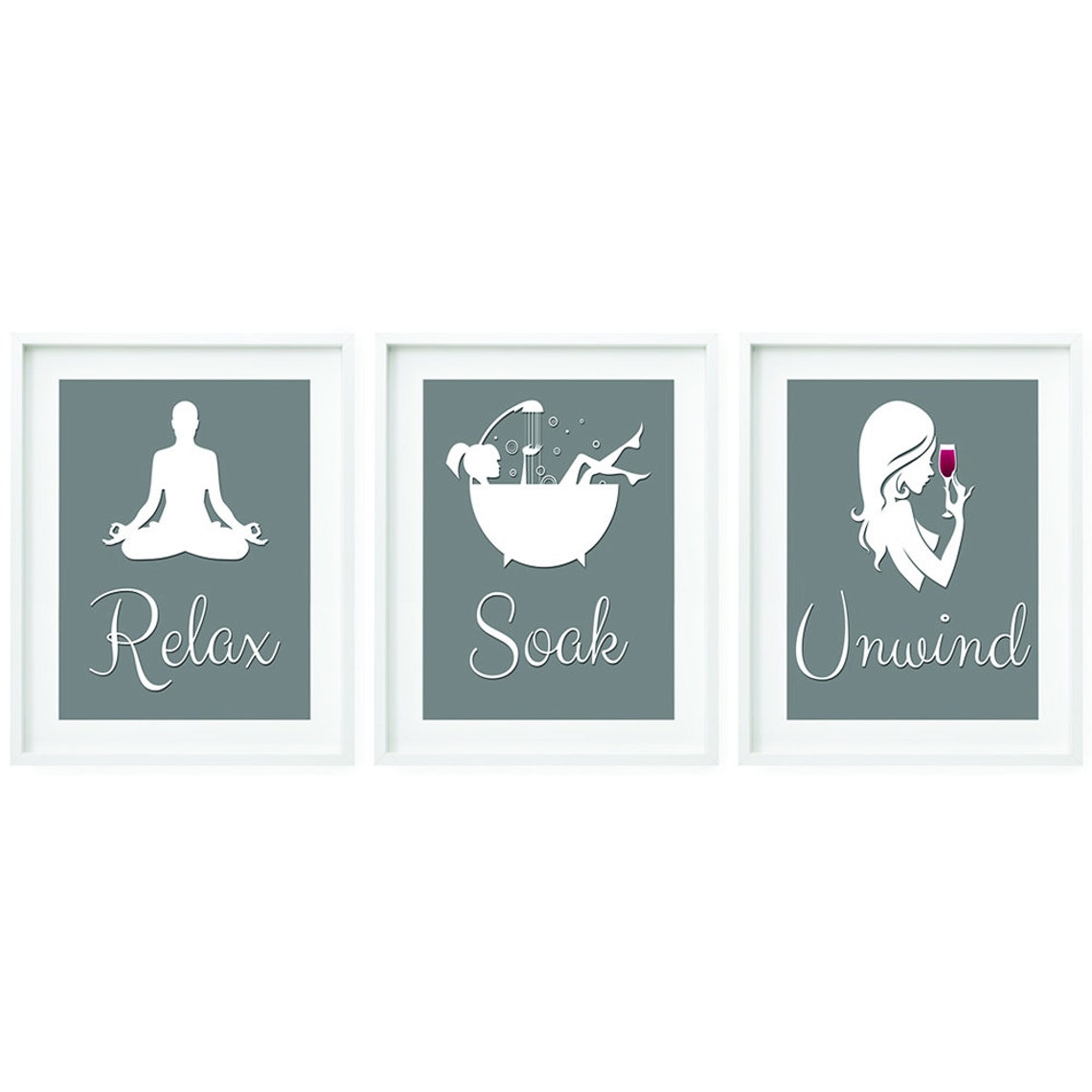 Relax Soak Unwind Print Bathroom Wall Art Silhouette Print | Etsy