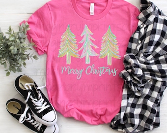 Merry Christmas Pastel Trees PNG – Sublimation Design (Digital Download)