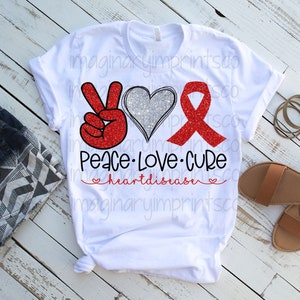 Peace love Cure Sublimationsdesign für Herzkrankheiten - DTG Druck - Sublimationsdesign Download - Peace love Cure - Herzkrankheiten png