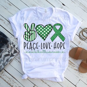 Peace love Hope mental health awareness sublimation design - DTG printing - Sublimation design download - Mental Health awareness png