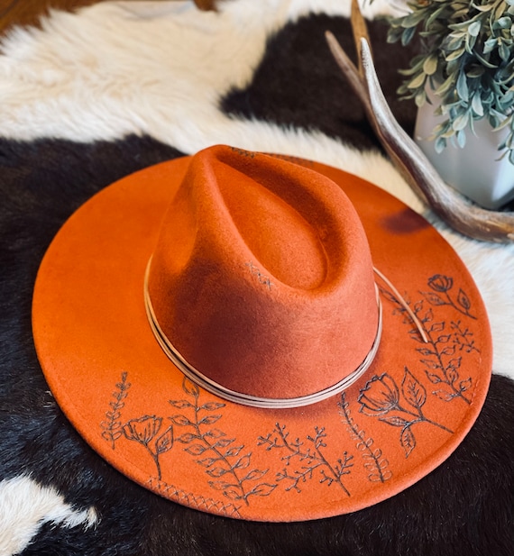 Floral Burned Rust Wool Hat - Etsy