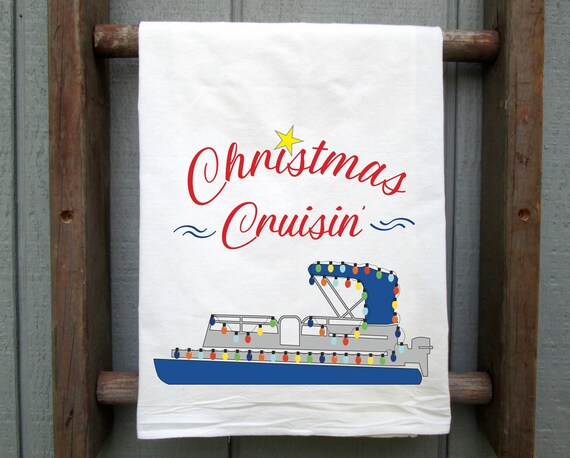 Christmas Tea Towel Christmas Cabin Decor Pontoon Boat Etsy