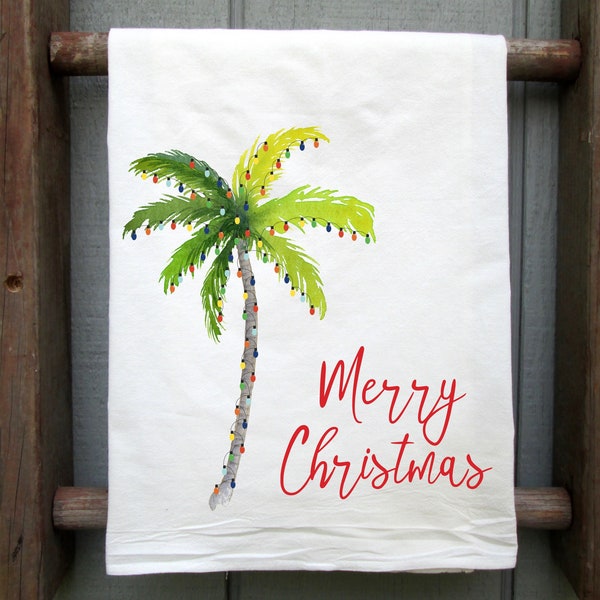 Christmas Flour Sack Towel, Palm Tree Christmas, Christmas Kitchen Towel, Merry Christmas Tea Towel, Beach Christmas, Hawaii Christmas