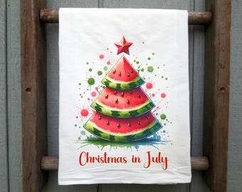 Christmas in July Flour Sack Towel, Watermelon, Kitchen Decor, Dish Towel