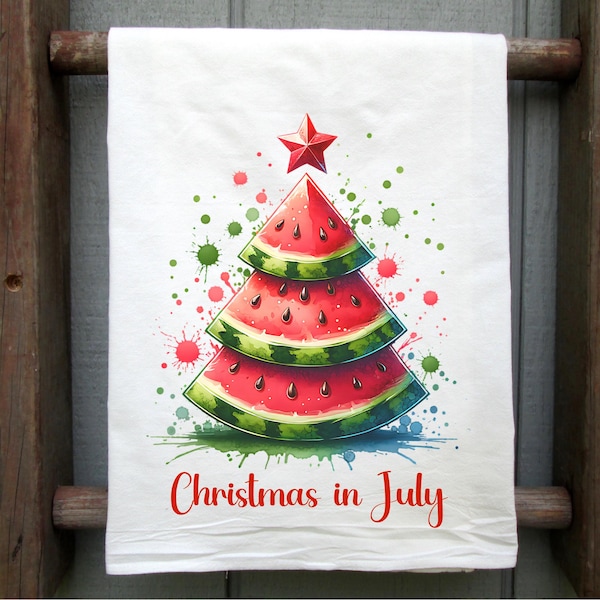 Christmas in July Flour Sack Towel, Watermelon, Kitchen Decor, Dish Towel