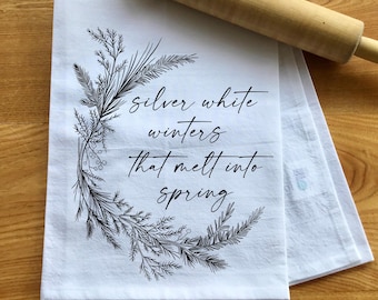 Winter to Spring Pine Wreath Flour Sack Towel, 100% Cotton