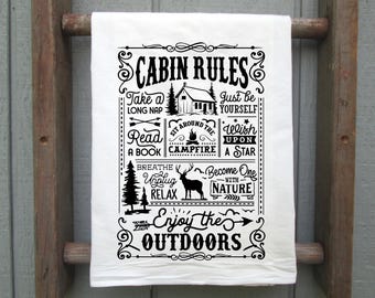 Cabin Rules Flour Sack Towel, Lake House Decor