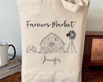 Farmers Market Tote, Personalized Market Tote, Market Tote, Shopping Tote, Eco Friendly Tote, Reusable Shopping Tote, Recycled Cotton Canvas