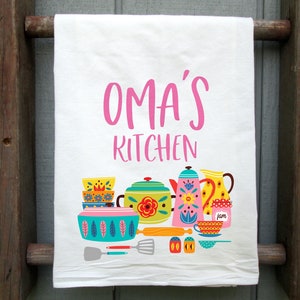 Oma's Flour Sack Towel, Oma's Kitchen, Oma Tea Towel, Gift for Oma, Gift for Dutch Grandmother, Gift for German Grandmother, Dutch Tea Towel image 1