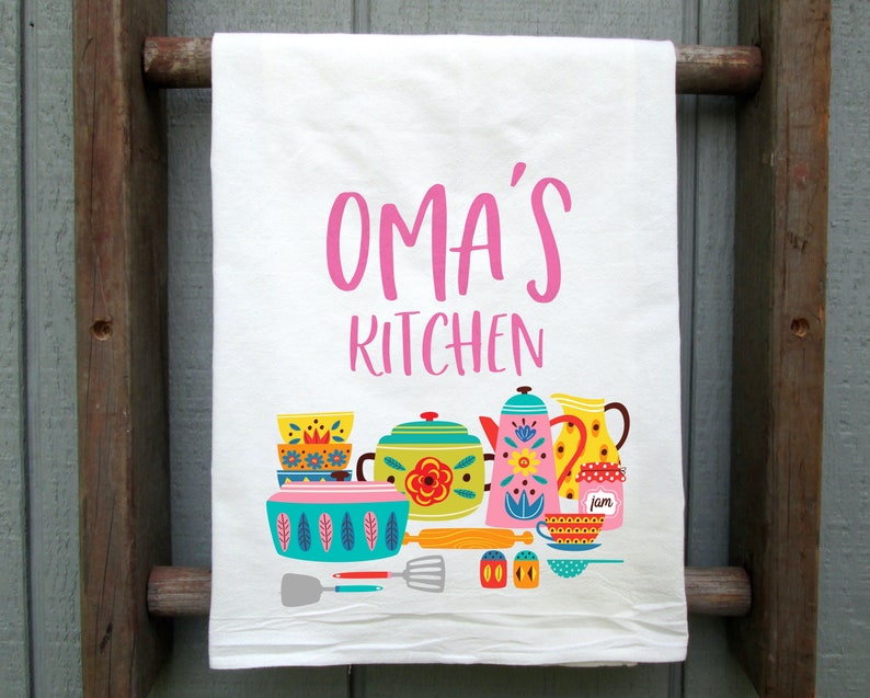 Oma's Flour Sack Towel, Oma's Kitchen, Oma Tea Towel, Gift for Oma, Gift for Dutch Grandmother, Gift for German Grandmother, Dutch Tea Towel image 1