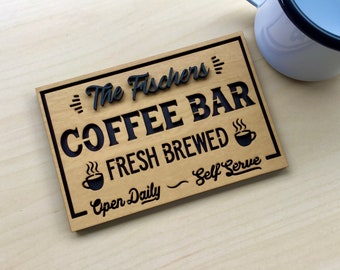 Personalized Coffee Bar Magnet, 6x4 inch Coated MDF