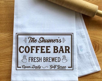 Personalized Coffee Bar Flour Sack Towel, Organic Cotton Hostess Gift