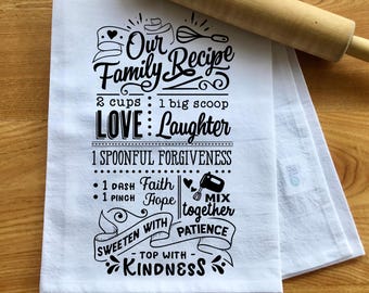 Family Recipe Flour Sack Towel, Kitchen Decor Gift