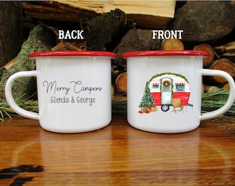Christmas Camper Mug, Personalized Enamel Camp Mug