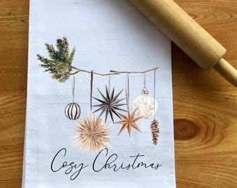 Boho Christmas Flour Sack Towel: Cozy Christmas, Holiday Kitchen Decor