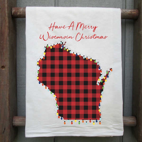 Wisconsin Christmas Kitchen Towel, Wisconsin Christmas Gift, Wisconsin Christmas Tea Towel, Wisconsin Gift, Wisconsin State Outline