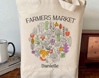 Personalized Farmers Market Recycled Cotton Canvas Tote Bag, Abstract, Eco Friendly Reusable Shopping Tote, Scandinavian Design
